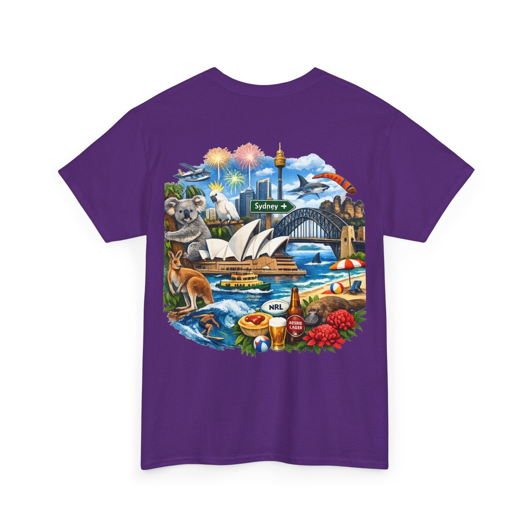 T-Shirt — Sydney Landmark Collage Tee (Opera House, Harbour Bridge, Koala & Beach Scene)