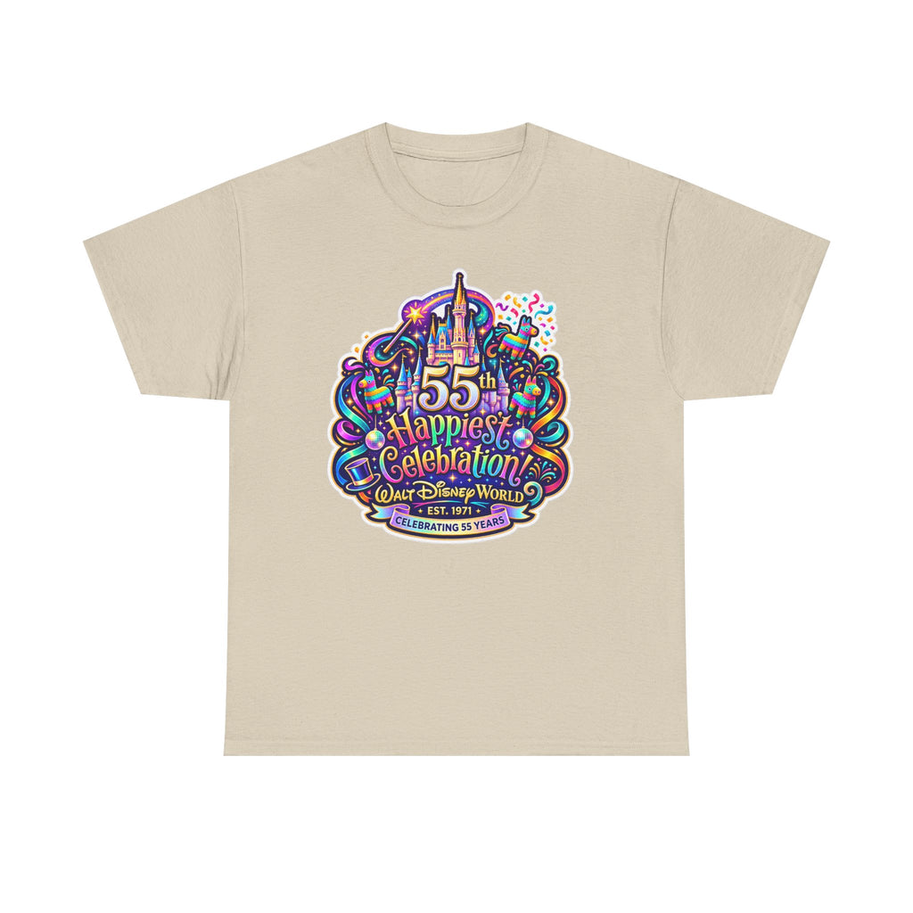 T-Shirt — "55th Happiest Celebration" Colorful Anniversary Castle Graphic Tee