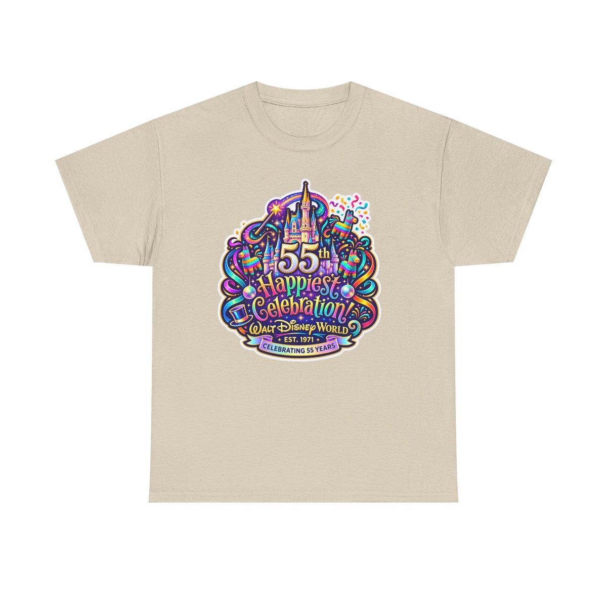 T-Shirt — "55th Happiest Celebration" Colorful Anniversary Castle Graphic Tee