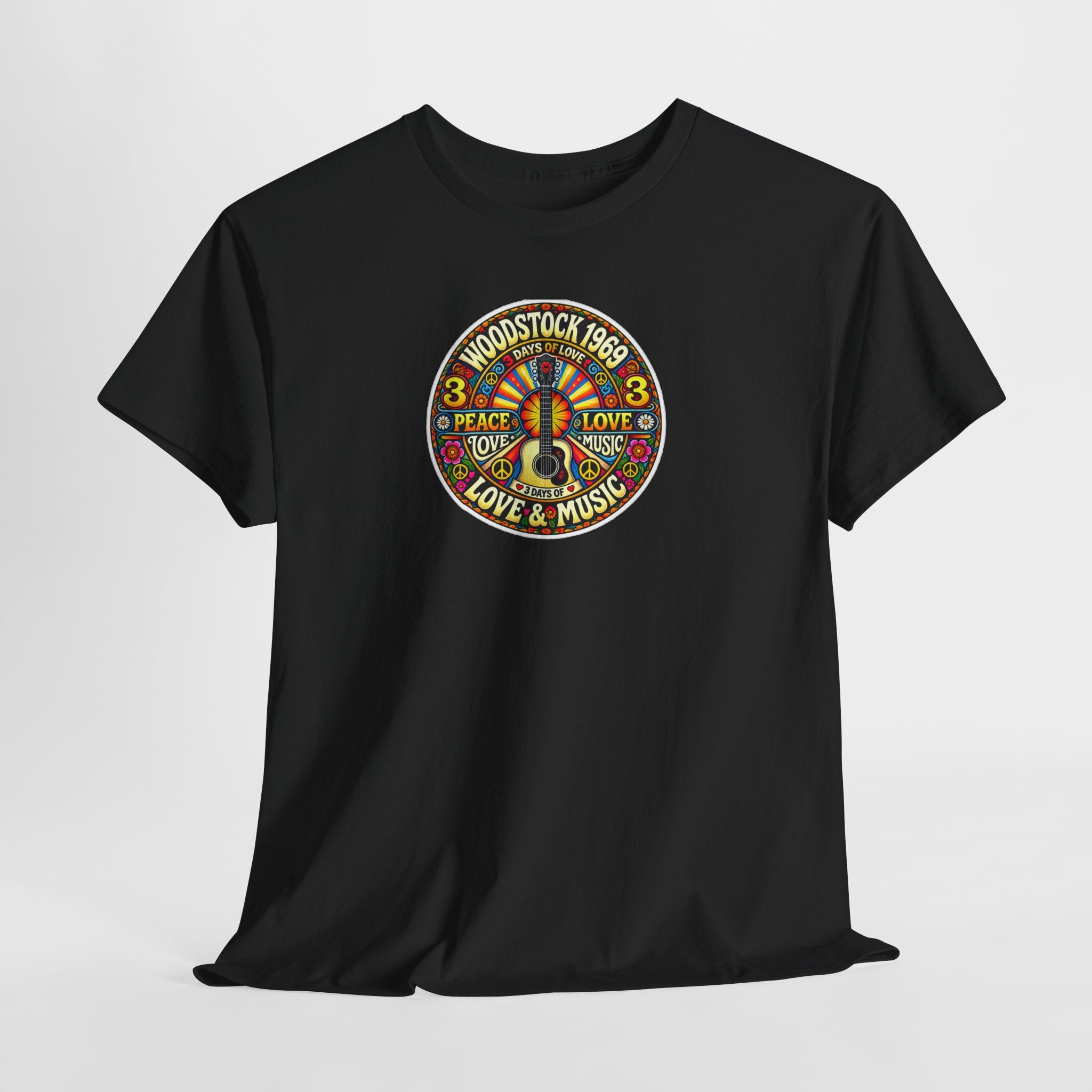 Woodstock 1969 Peace & Love Graphic Cotton T- Shirt / Tee