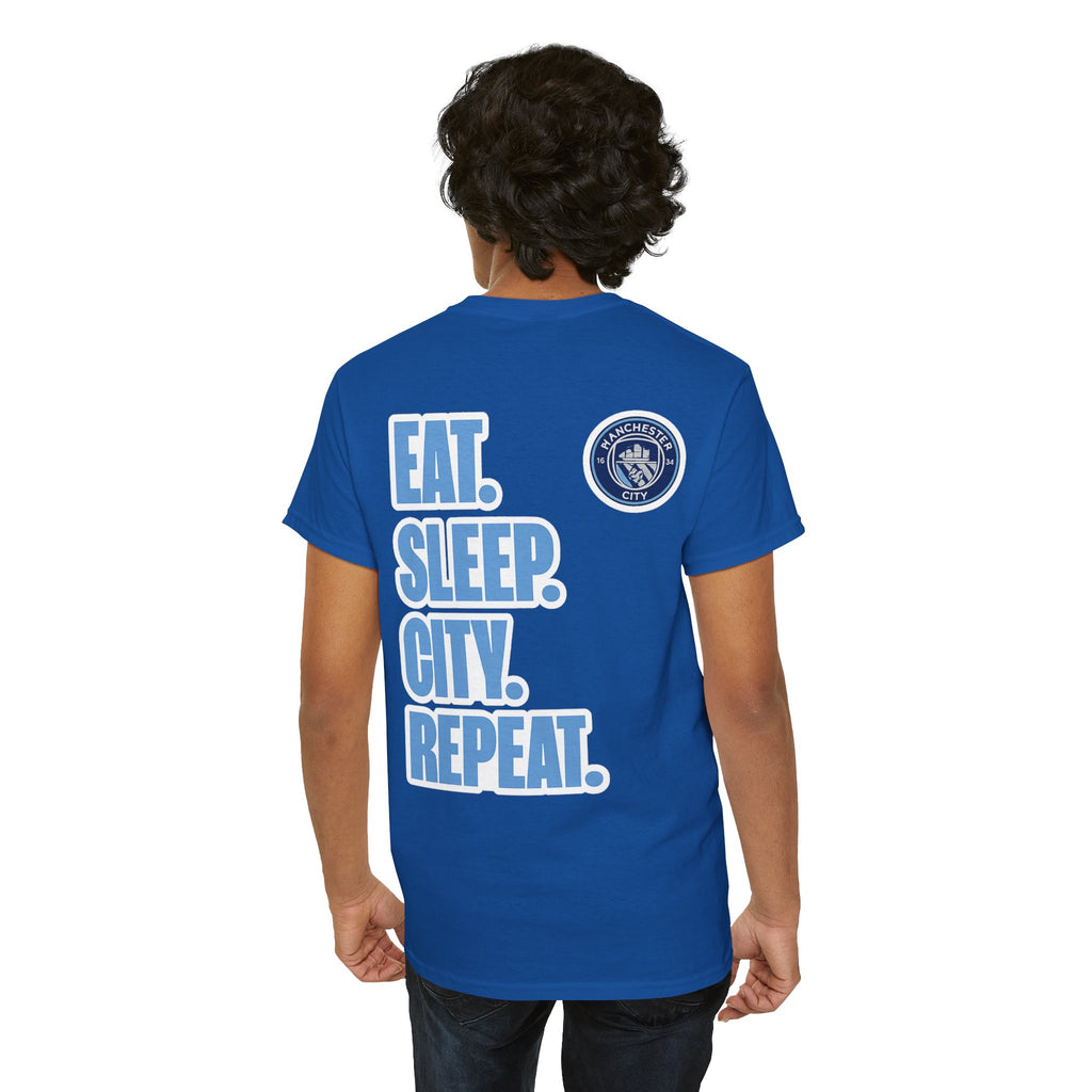 Manchester City T-Shirt – 'Eat. Sleep. City. Repeat.' Football Fan Tee