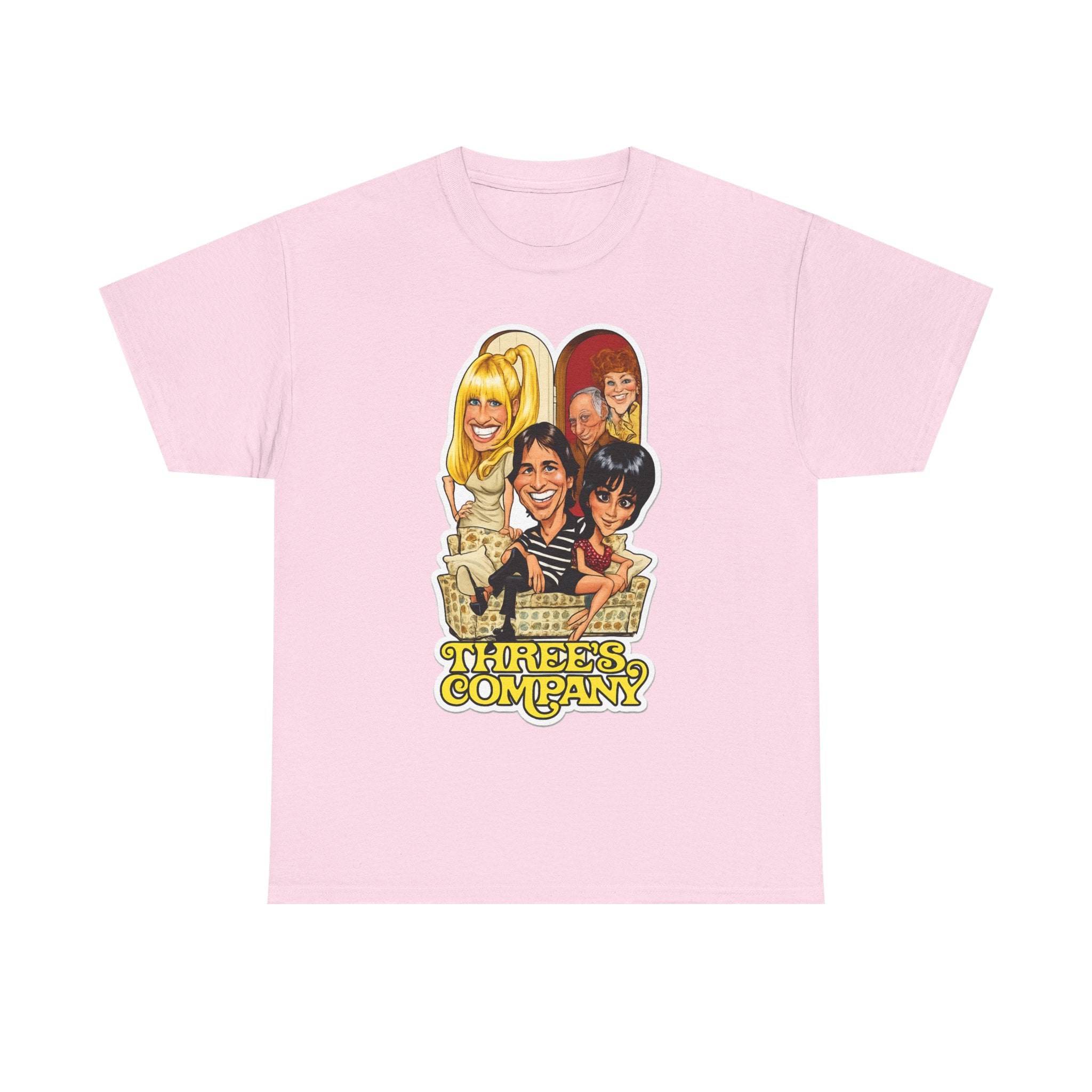 Three's Company Retro TV Tee — Vintage Sitcom Caricature T-Shirt