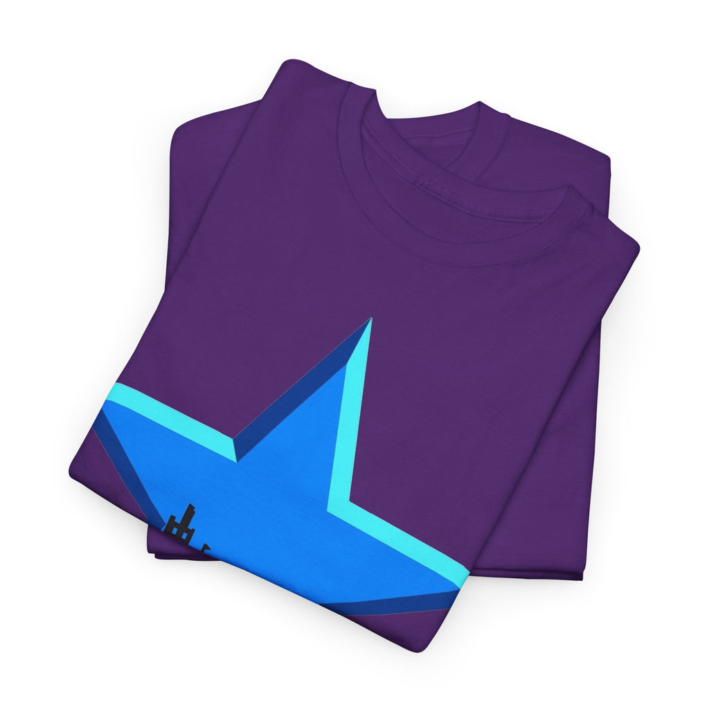 Newcastle City Skyline Star Retro Cotton T-Shirt — Blue Star with Urban Skyline Graphic