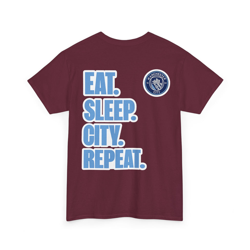 Manchester City T-Shirt – 'Eat. Sleep. City. Repeat.' Football Fan Tee