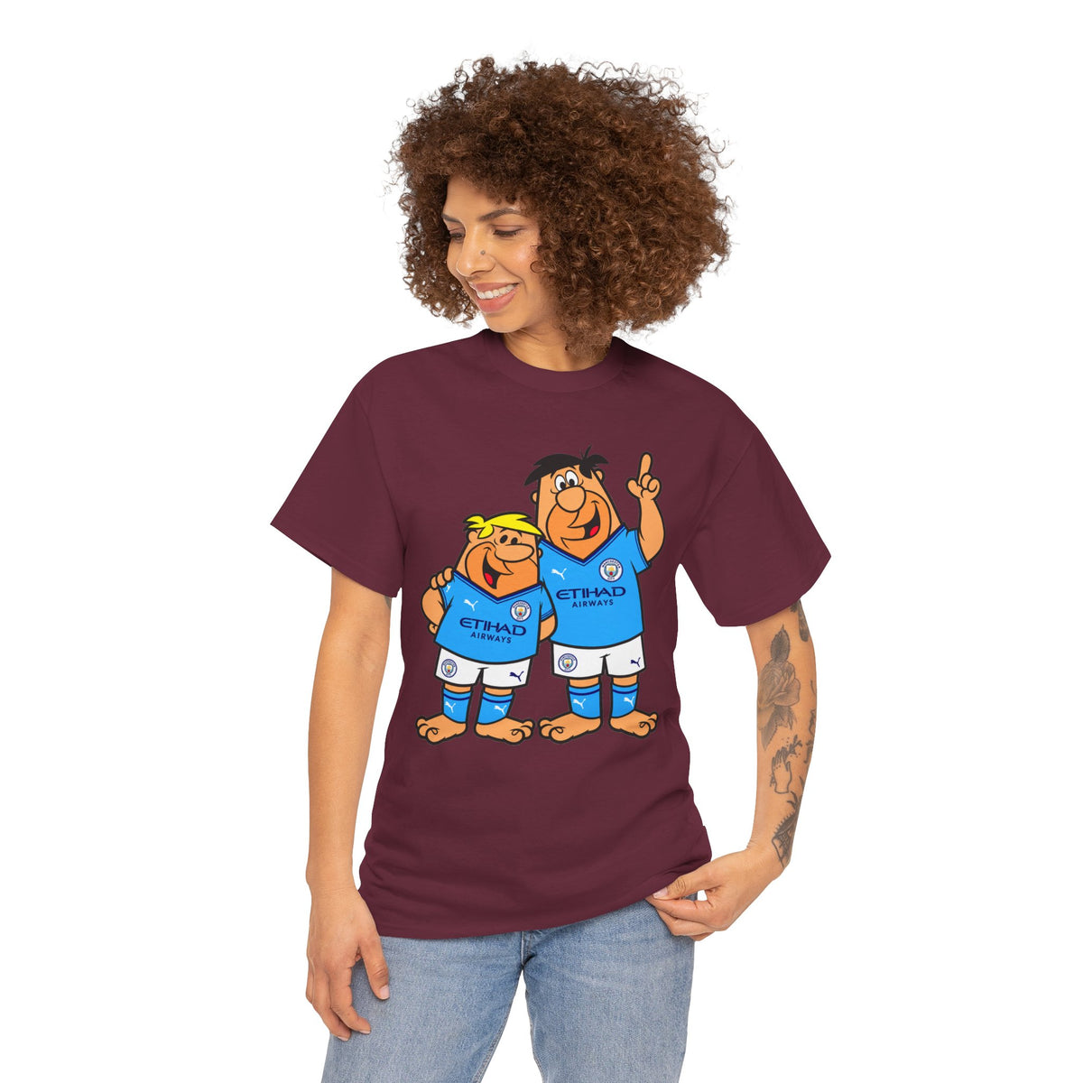 Manchester City The Flintstones Etihad Airways Cartoon Cotton T-Shirt