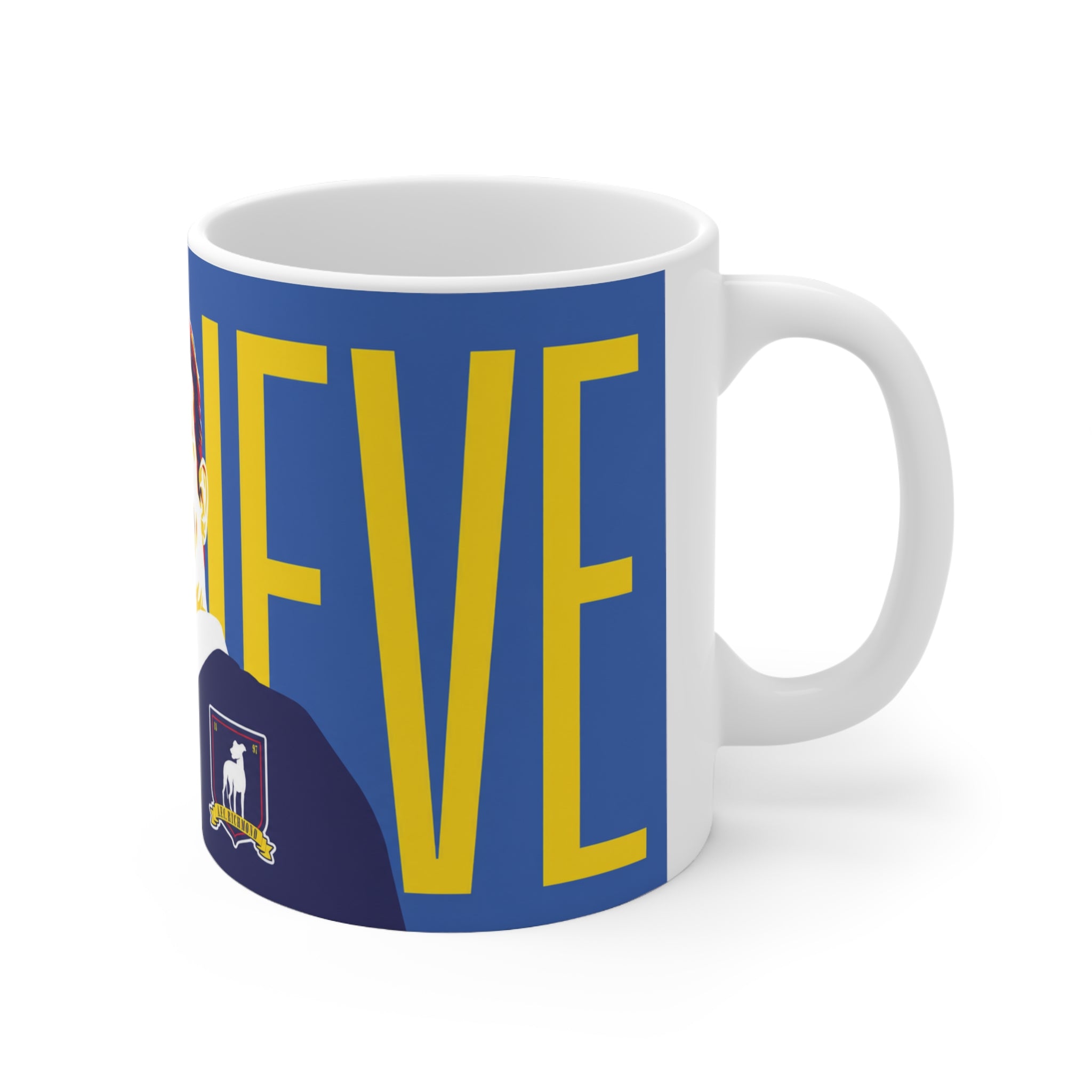 Ted Lasso Inspired Unofficial Believe Pop-Art Ceramic Coffee Mug — Inspirational Retro Portrait, 11oz & 15oz