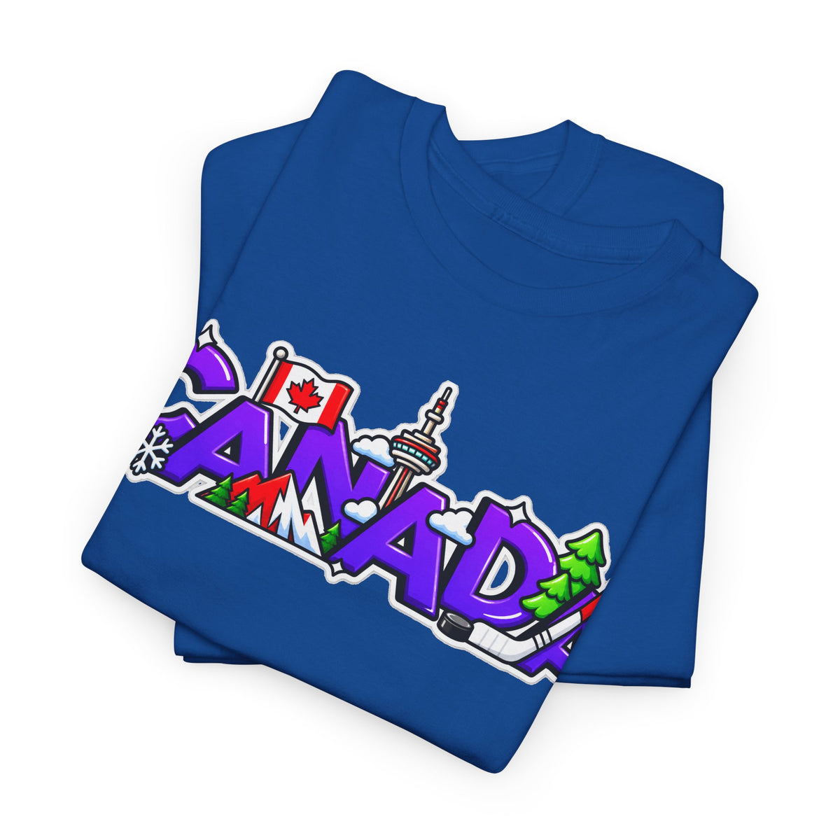 Canada Cartoon Graphic Tee — Canadian Landmark & Flag Travel T‑Shirt