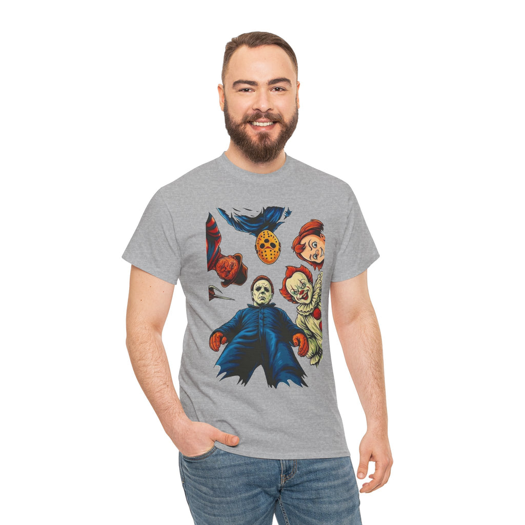 Horror Movie Icons Graphic Tee — Michael Myers, Jason & Classic Clowns Halloween T-Shirt