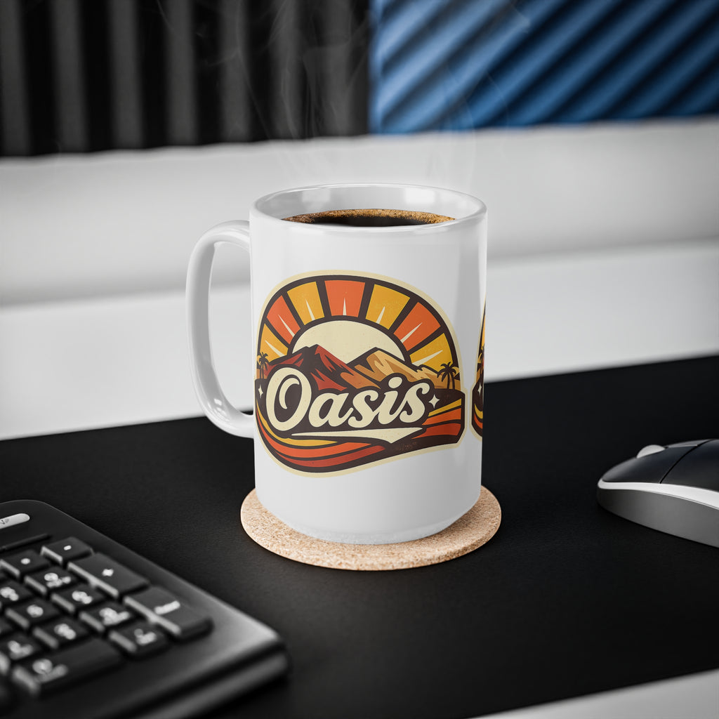 Oasis Mountain Sunrise Coffee Mug — Retro Palm Desert Ceramic Cup (11oz & 15oz)