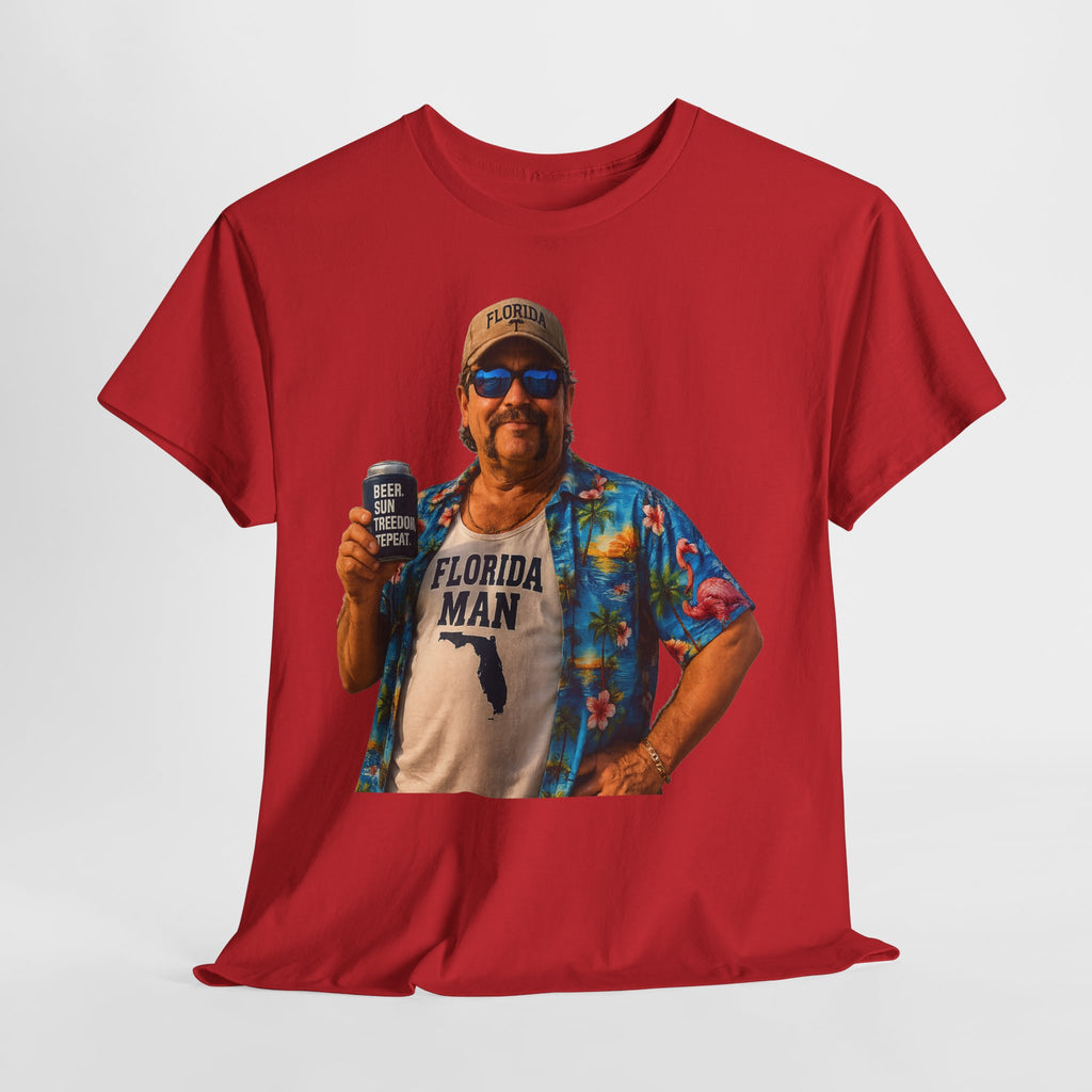 Florida Man Graphic Tee — Funny Vacation Shirt with Hawaiian Shirt Design