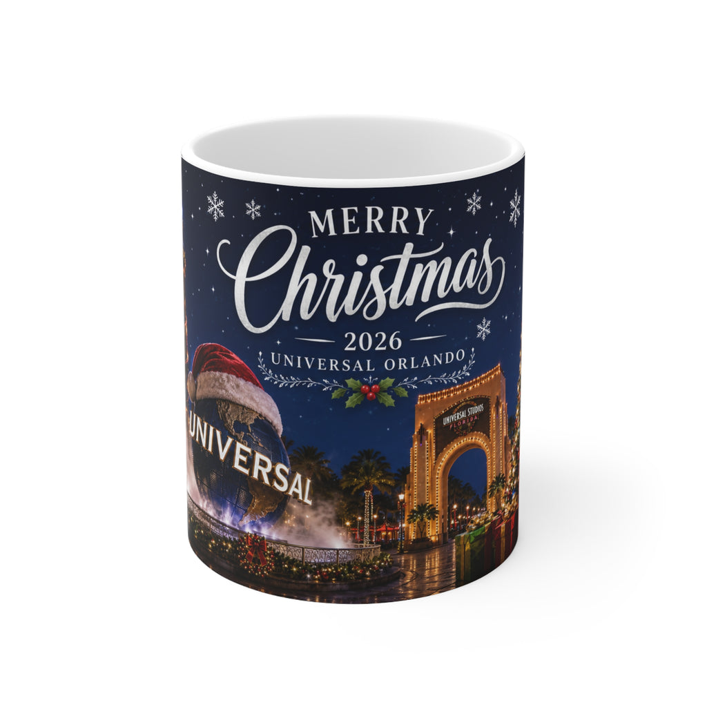Christmas 2026 Universal Orlando Coffee Mug — Merry Christmas Resort Souvenir (11oz/15oz)