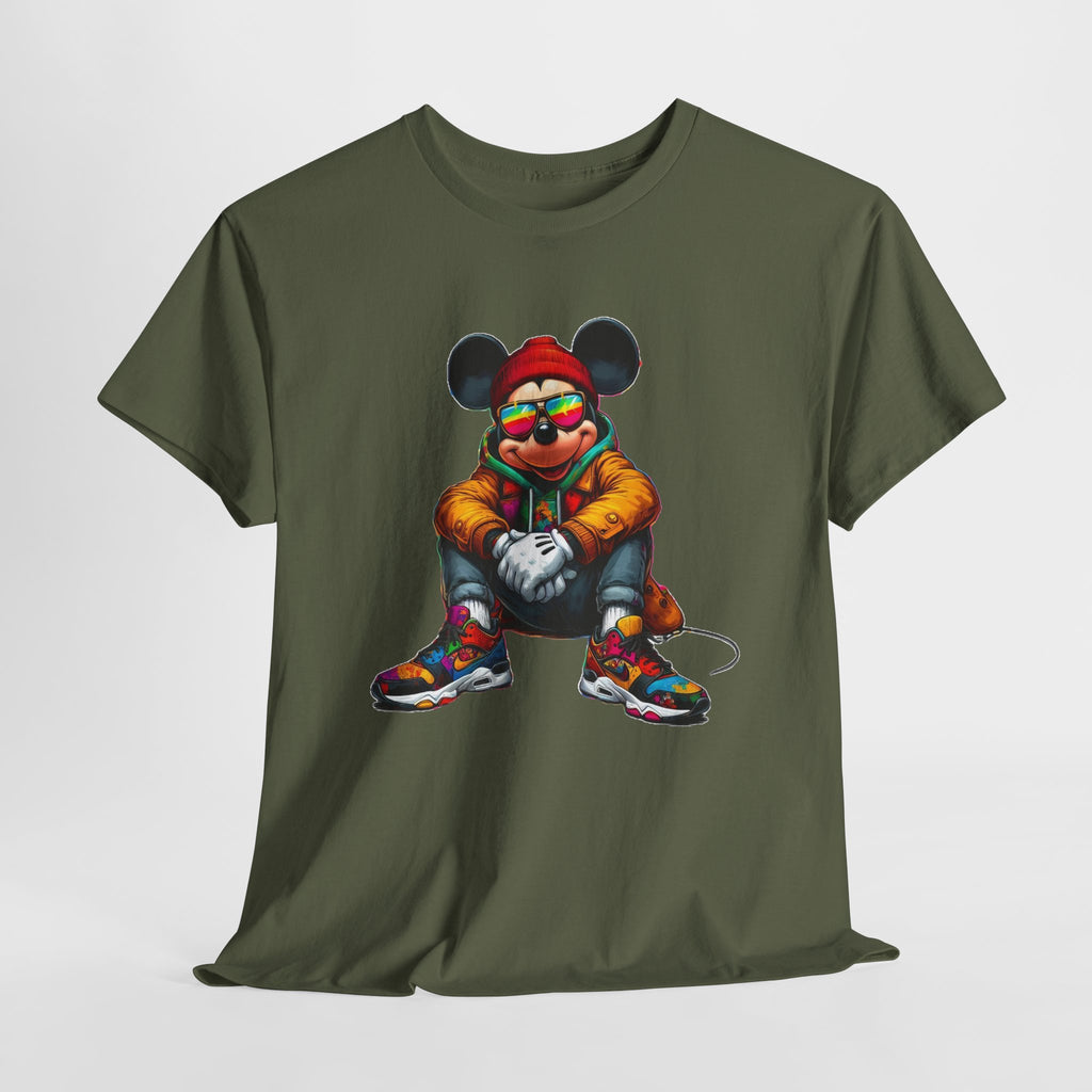 Mickey Mouse Streetwear Graphic Tee — Hip-Hop Mouse Character Sitting in Sneakers