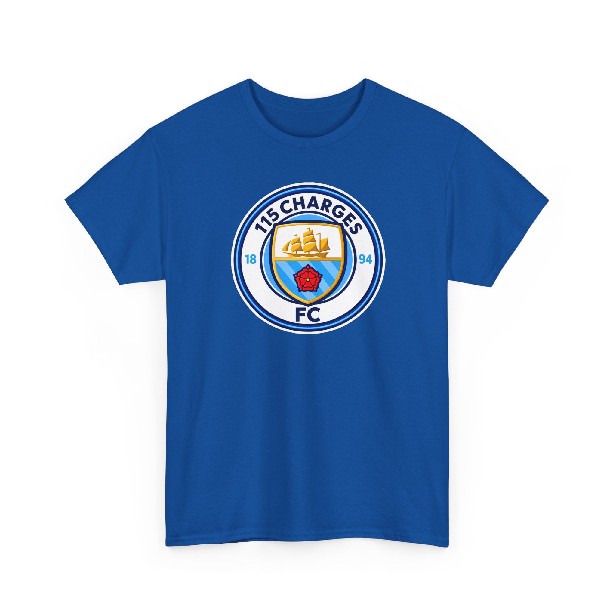 115 Charges FC Crest Cotton Tee — Vintage Blue Club Logo T-Shirt