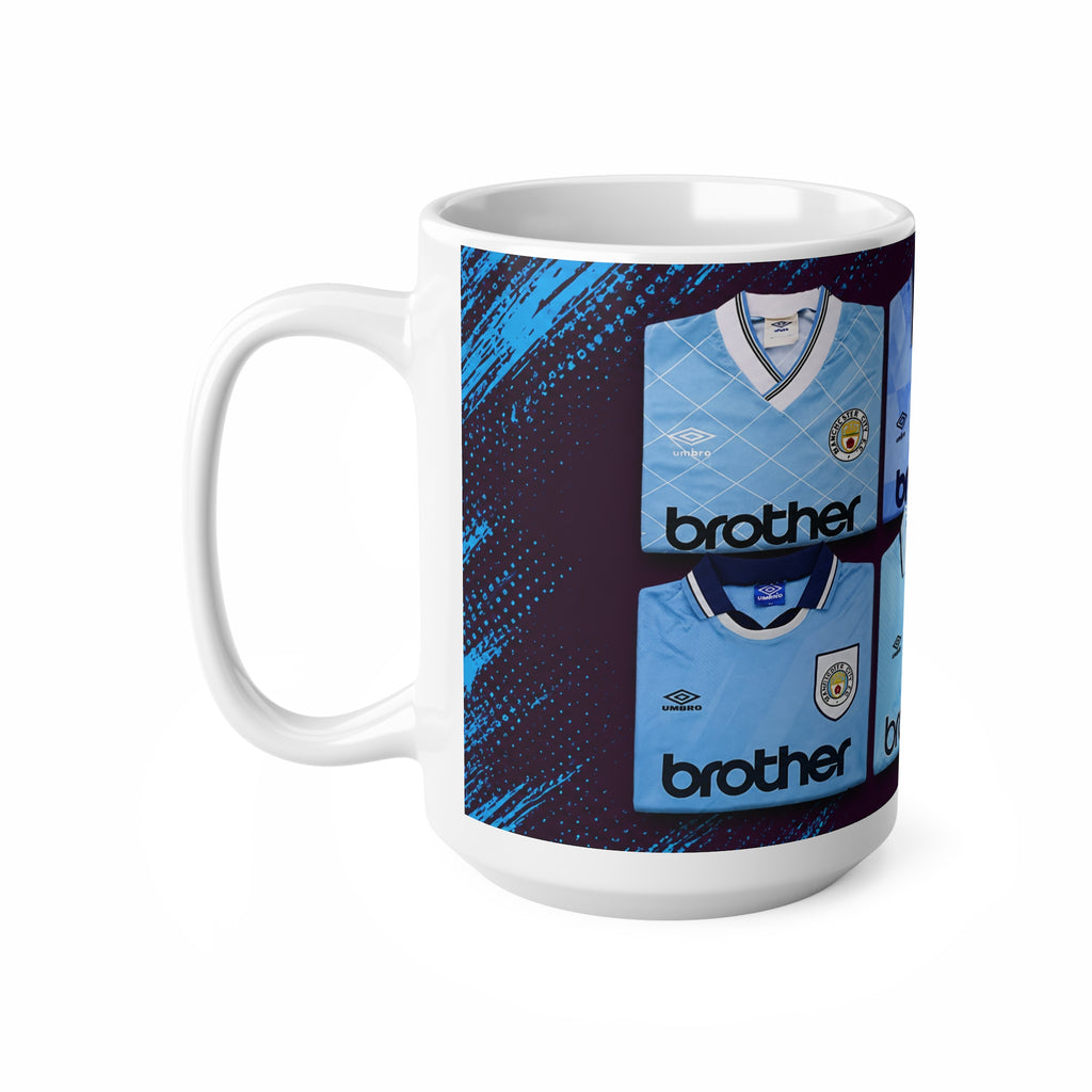 Manchester City Vintage Kit Pattern Coffee Mug — Retro Sky Blue Football Shirt Design, 11oz & 15oz