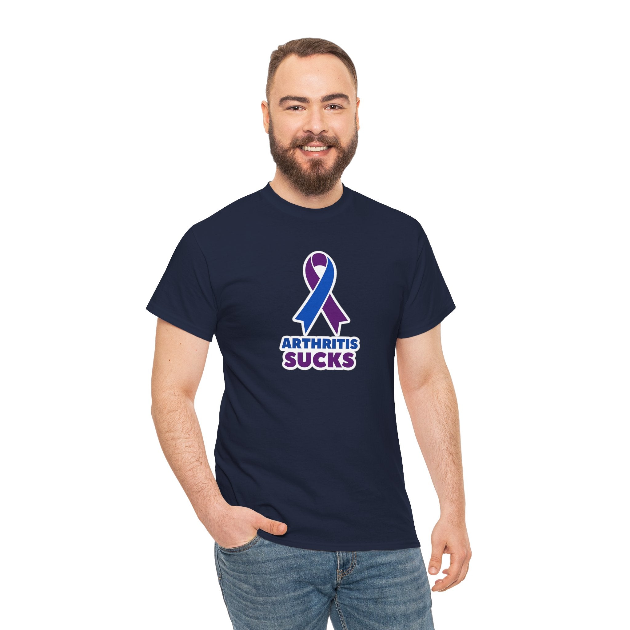 Arthritis Sucks Awareness T-Shirt — Purple & Blue Ribbon Support Tee