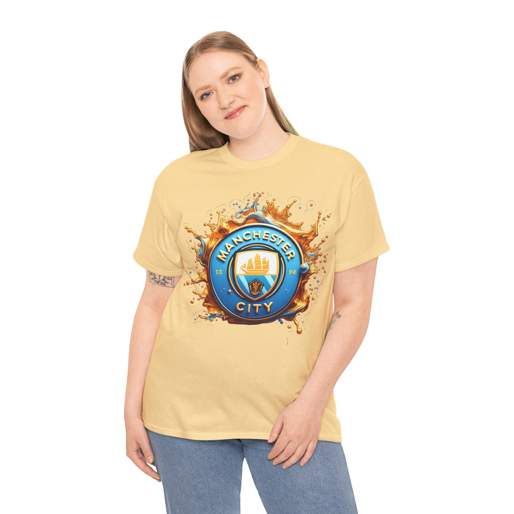 Manchester City Inspired Splash Logo Cotton T-Shirt