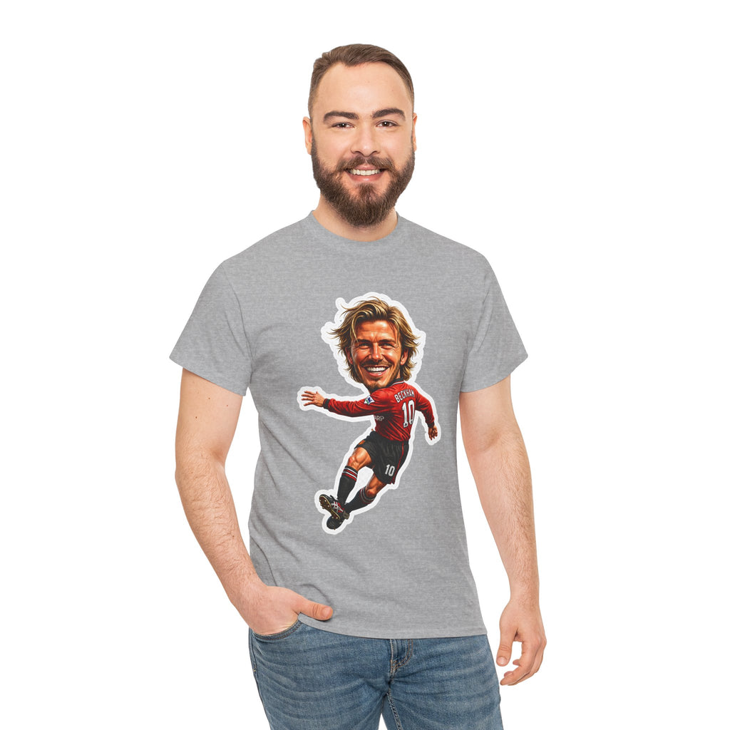 Beckham Caricature Cotton T-Shirt — Retro Football Player Graphic Tee