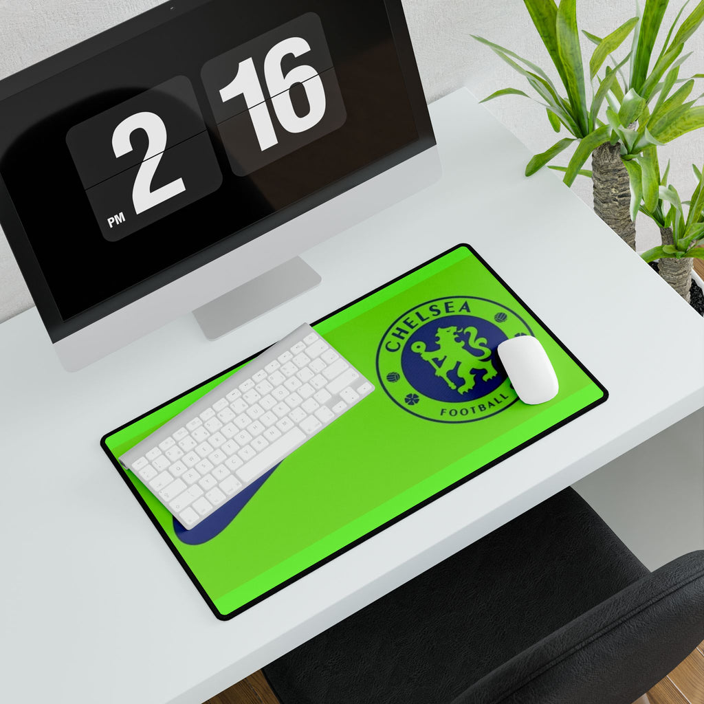 Chelsea FC Inspired Neon Green Desk Mat — Nike Swoosh Football Club Mousepad