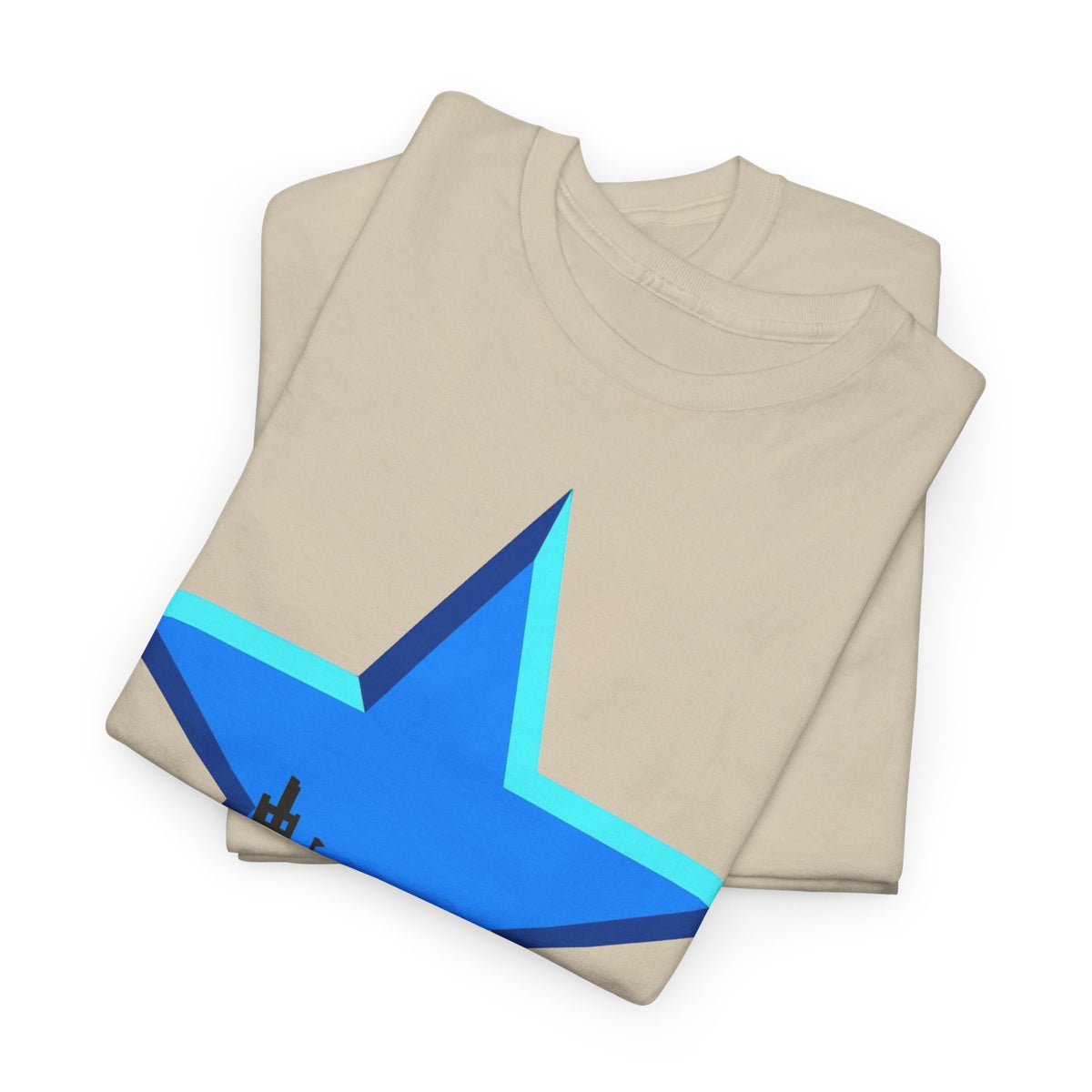Newcastle City Skyline Star Retro Cotton T-Shirt — Blue Star with Urban Skyline Graphic