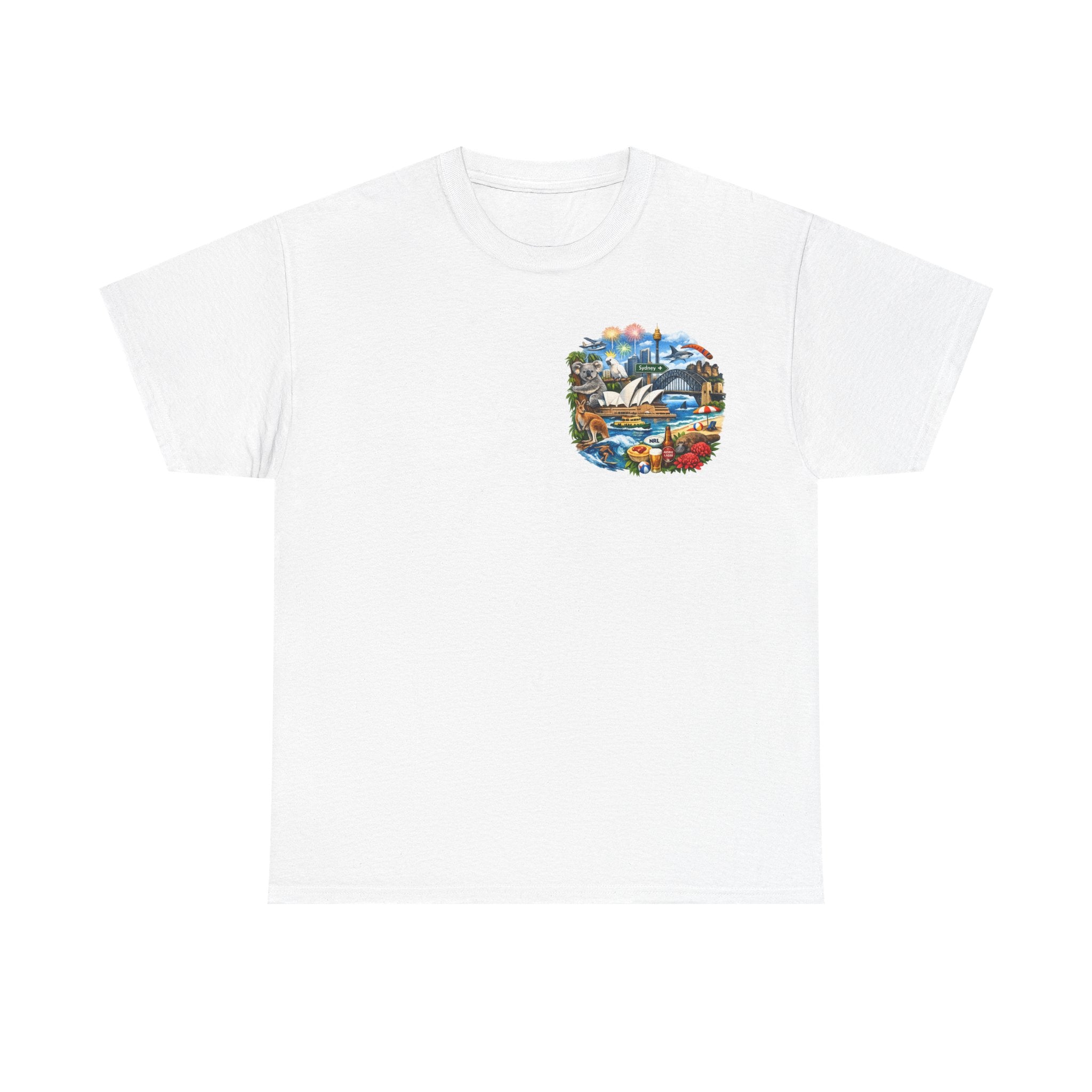 T-Shirt — Sydney Landmark Collage Tee (Opera House, Harbour Bridge, Koala & Beach Scene)