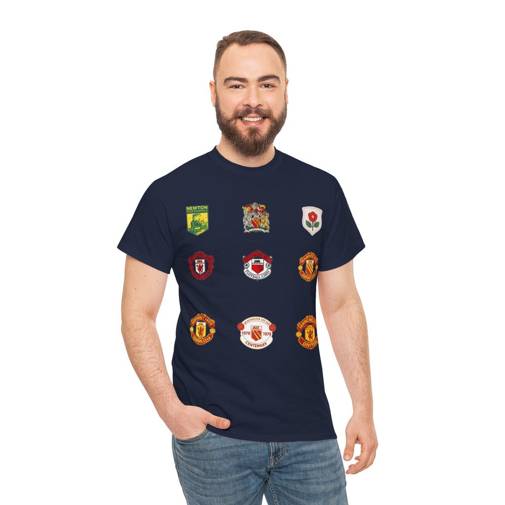 Manchester United T-Shirt — Vintage Football Club Badge Collage Tee