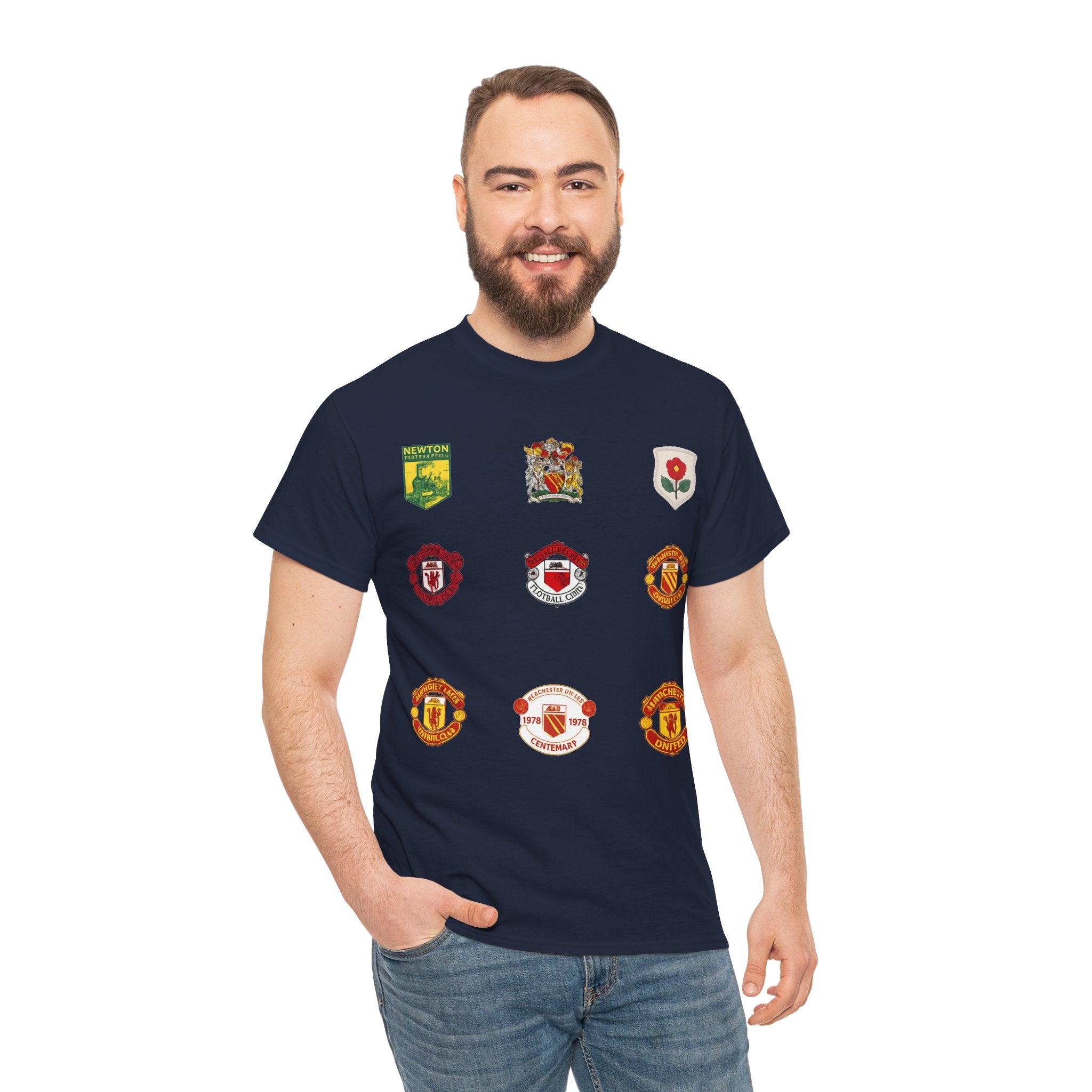 Manchester United T-Shirt — Vintage Football Club Badge Collage Tee