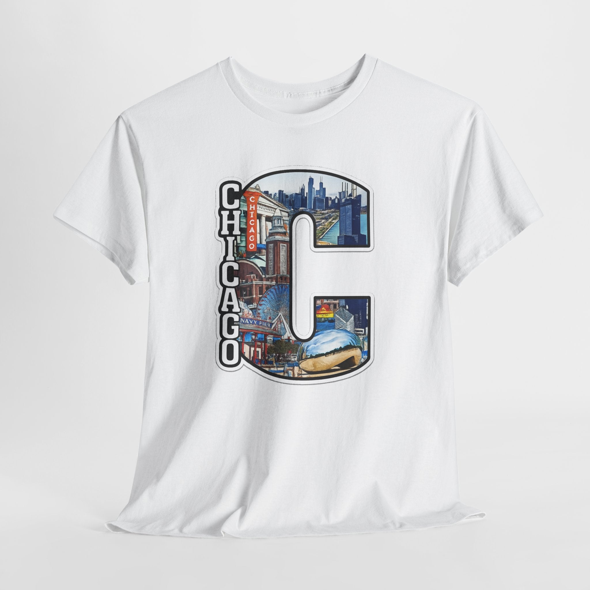 Chicago C Letter T-Shirt — City Skyline Graphic Cotton Tee
