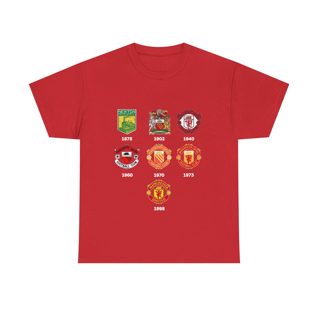 Manchester United Crest Evolution T-Shirt — Vintage Club Logo Timeline Tee