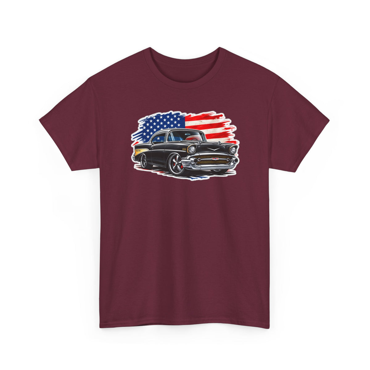 American Muscle Car T‑Shirt — Classic Vintage Car with USA Flag