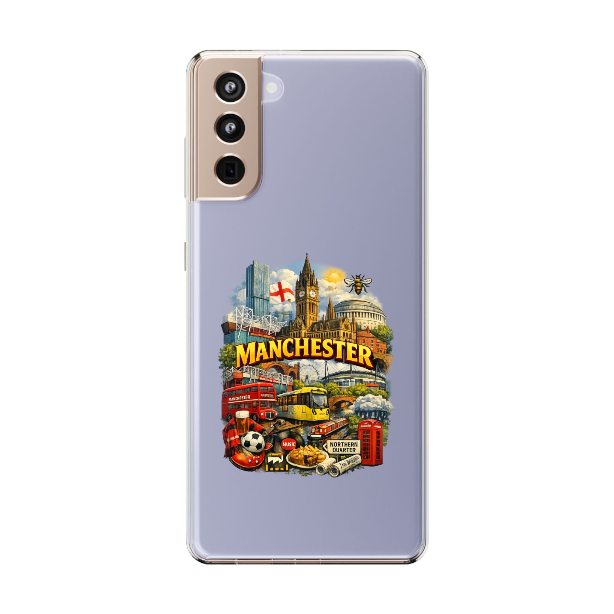 Manchester Landmark Clear Phone Case — Cityscape Collage Design