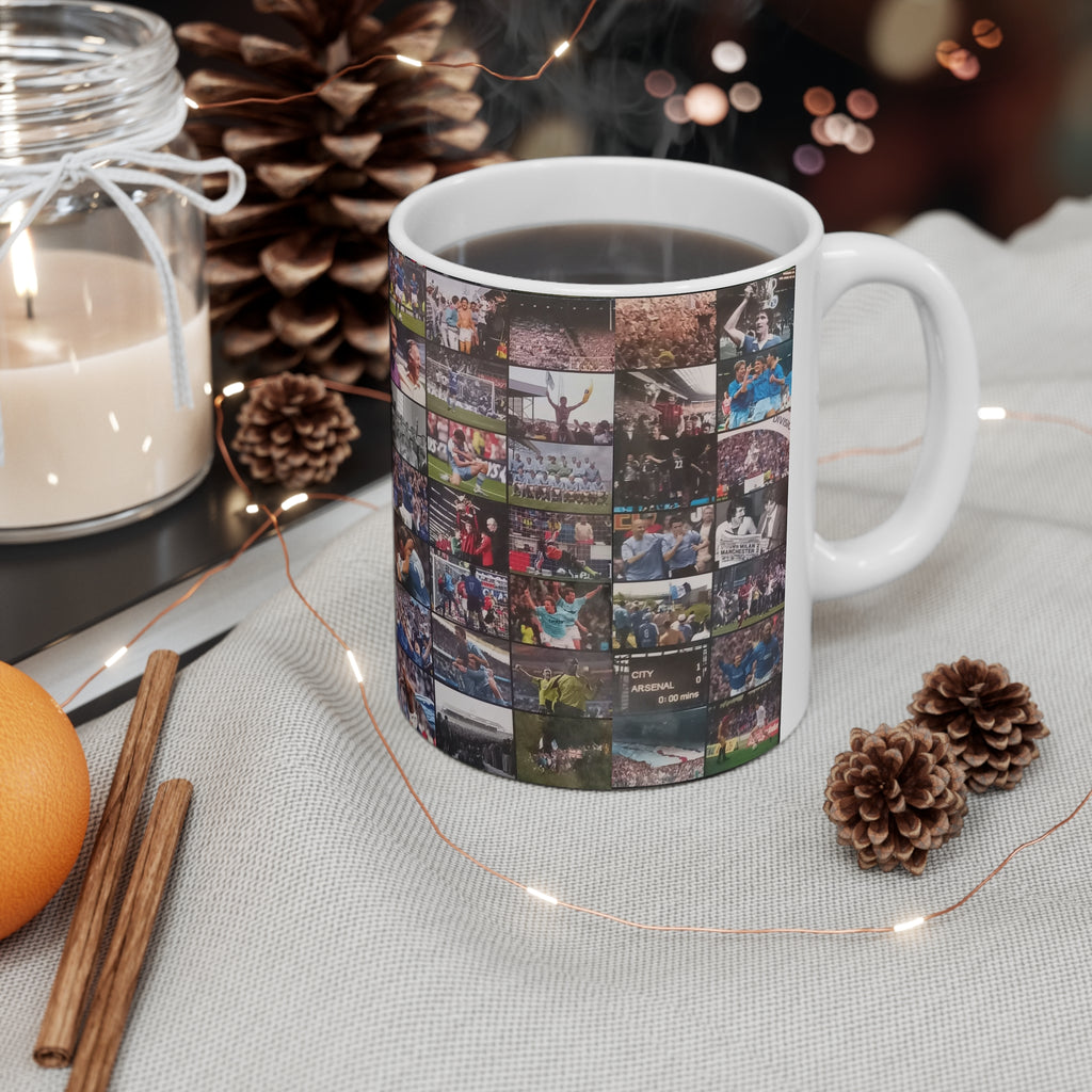 Manchester City Retro Images Collage Mug — Photo Montage Ceramic Coffee Cup (11oz, 15oz)