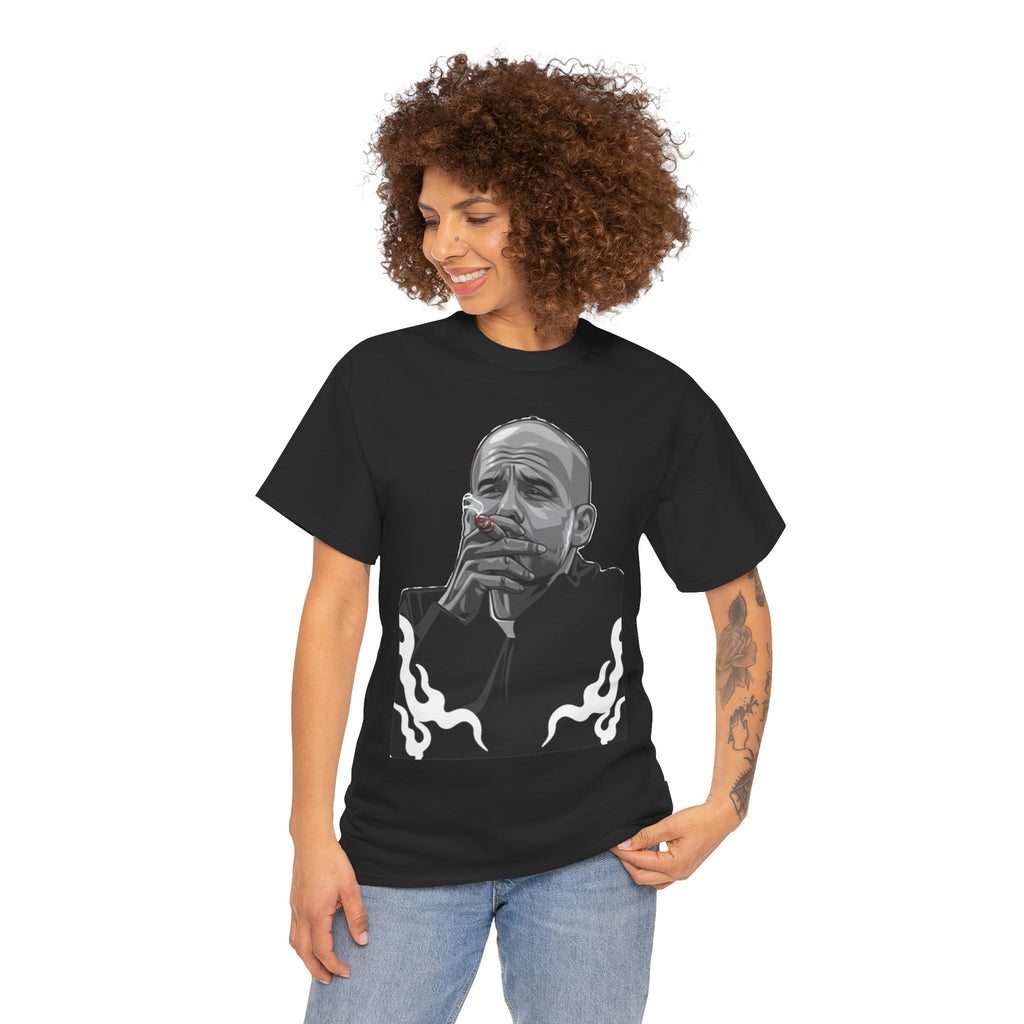 Pep Guardiola Smoking Portrait T‑Shirt — Moody Graphic Tee