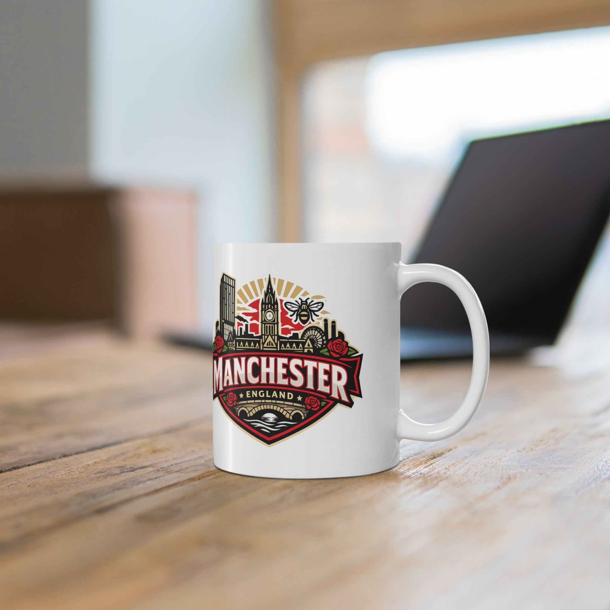Manchester England Ceramic Coffee Cups, 11oz, 15oz