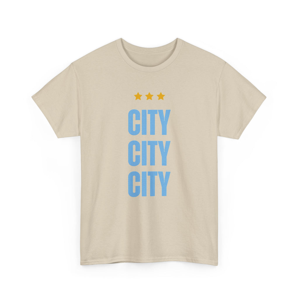 Manchester City City City Tee — Minimal Skyline Graphic T‑Shirt with Three Stars