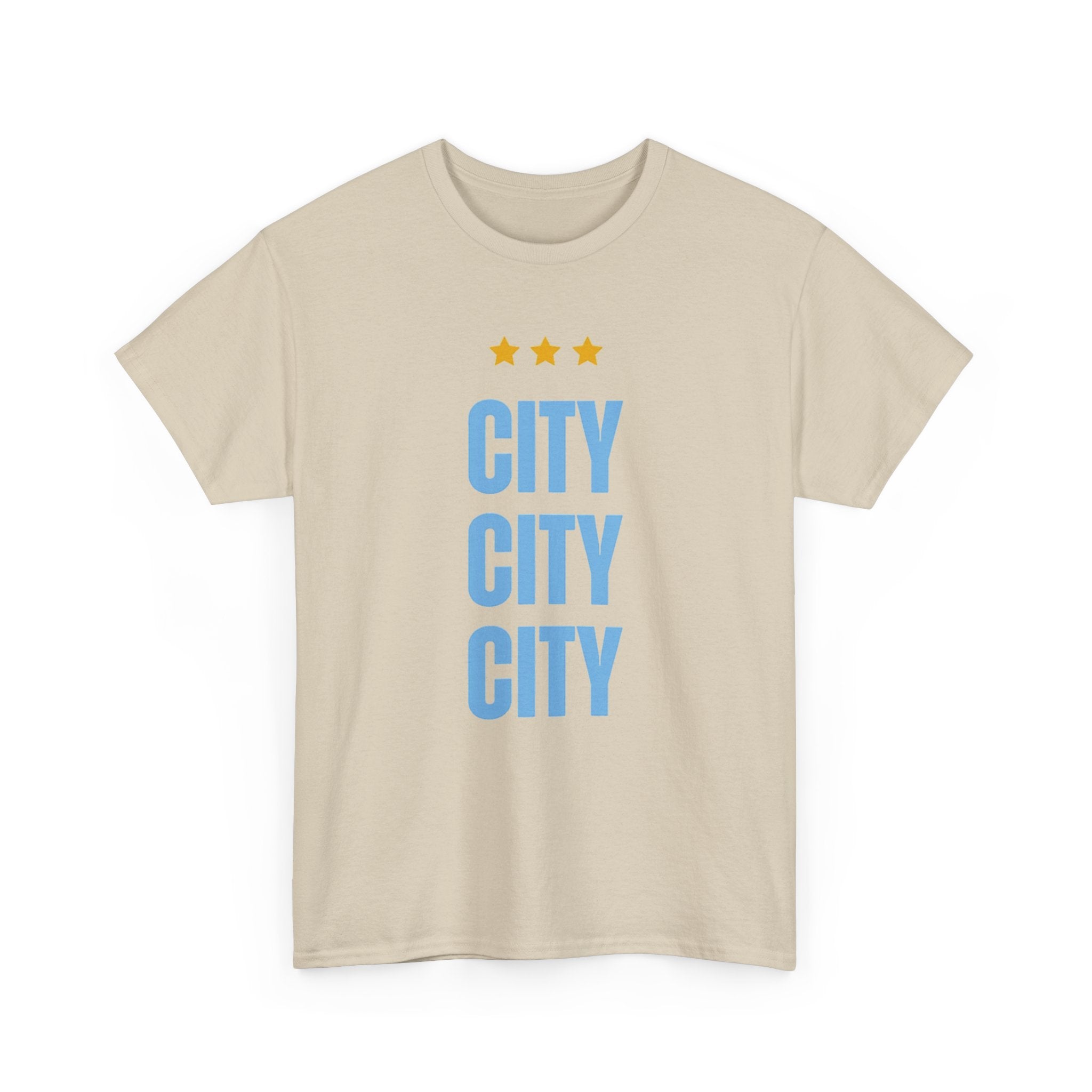 Manchester City City City Tee — Minimal Skyline Graphic T‑Shirt with Three Stars