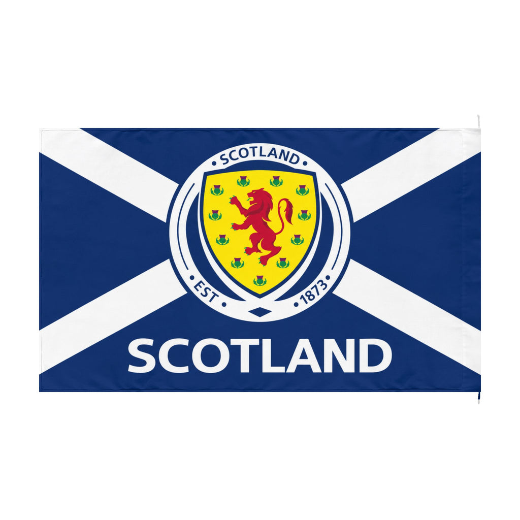 Scotland Double-Sided Flag – Saltire with Crest & 'SCOTLAND' Text