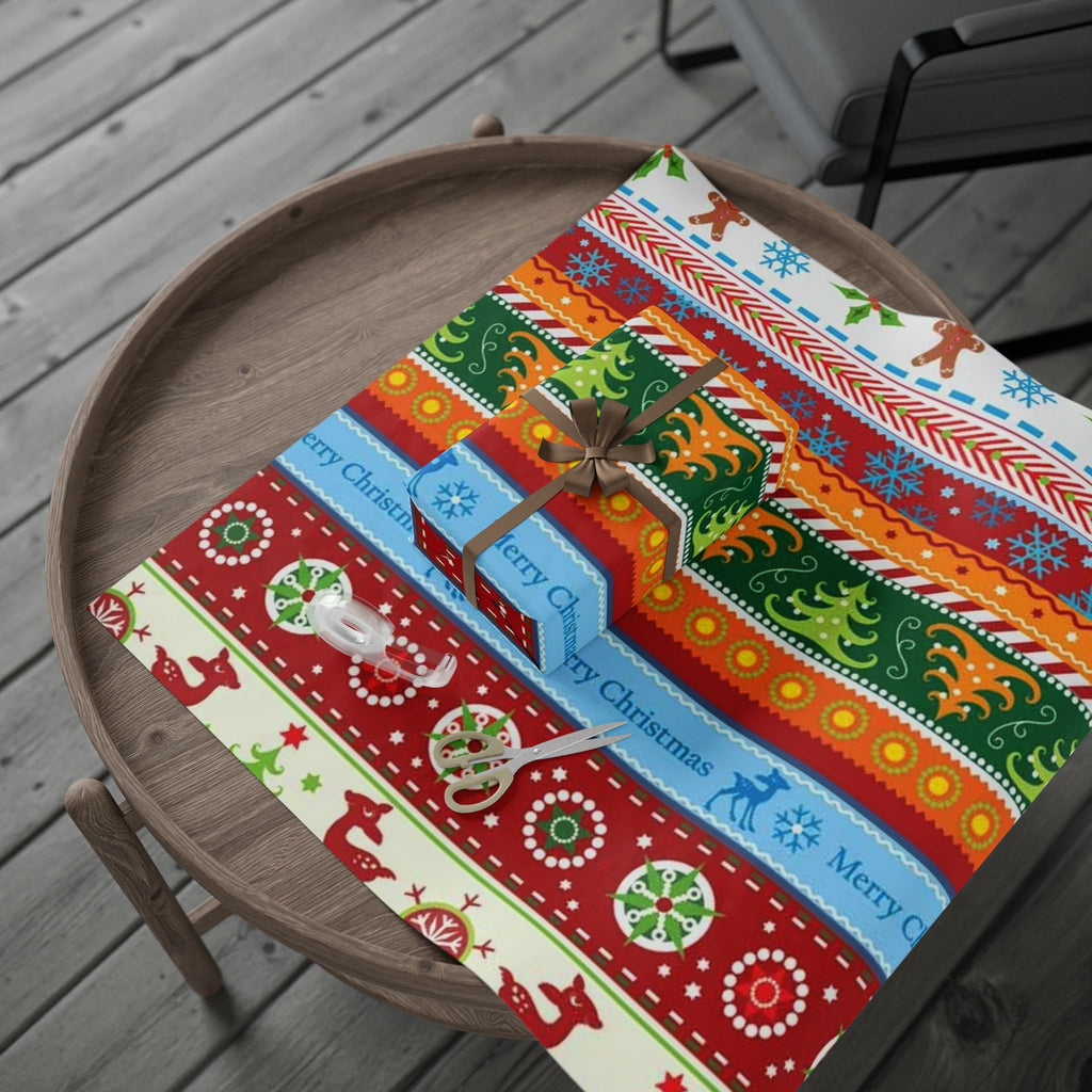 Christmas Stripe Wrapping Paper - Festive Gingerbread & 'Merry Christmas' Holiday Gift Wrap