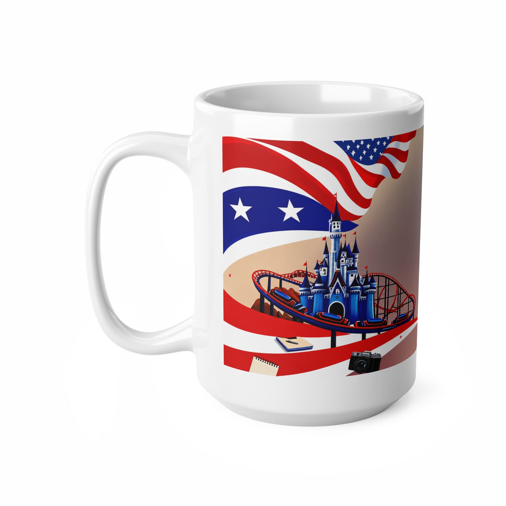 American Theme Park Coffee Mug — Patriotic Roller Coaster & Castle 11oz/15oz
