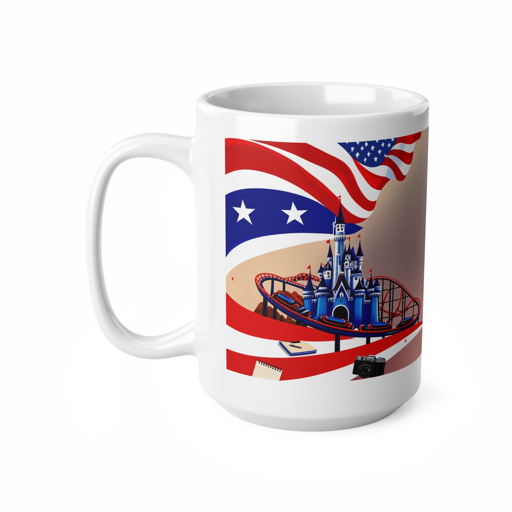 American Theme Park Coffee Mug — Patriotic Roller Coaster & Castle 11oz/15oz