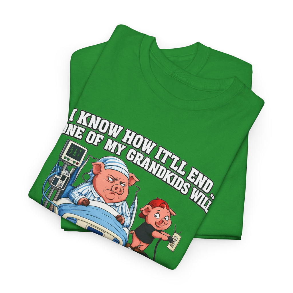 Funny Grandpa T-Shirt - "Unplug My Life Support to Charge Their Phone" Grandpa Humor Tee