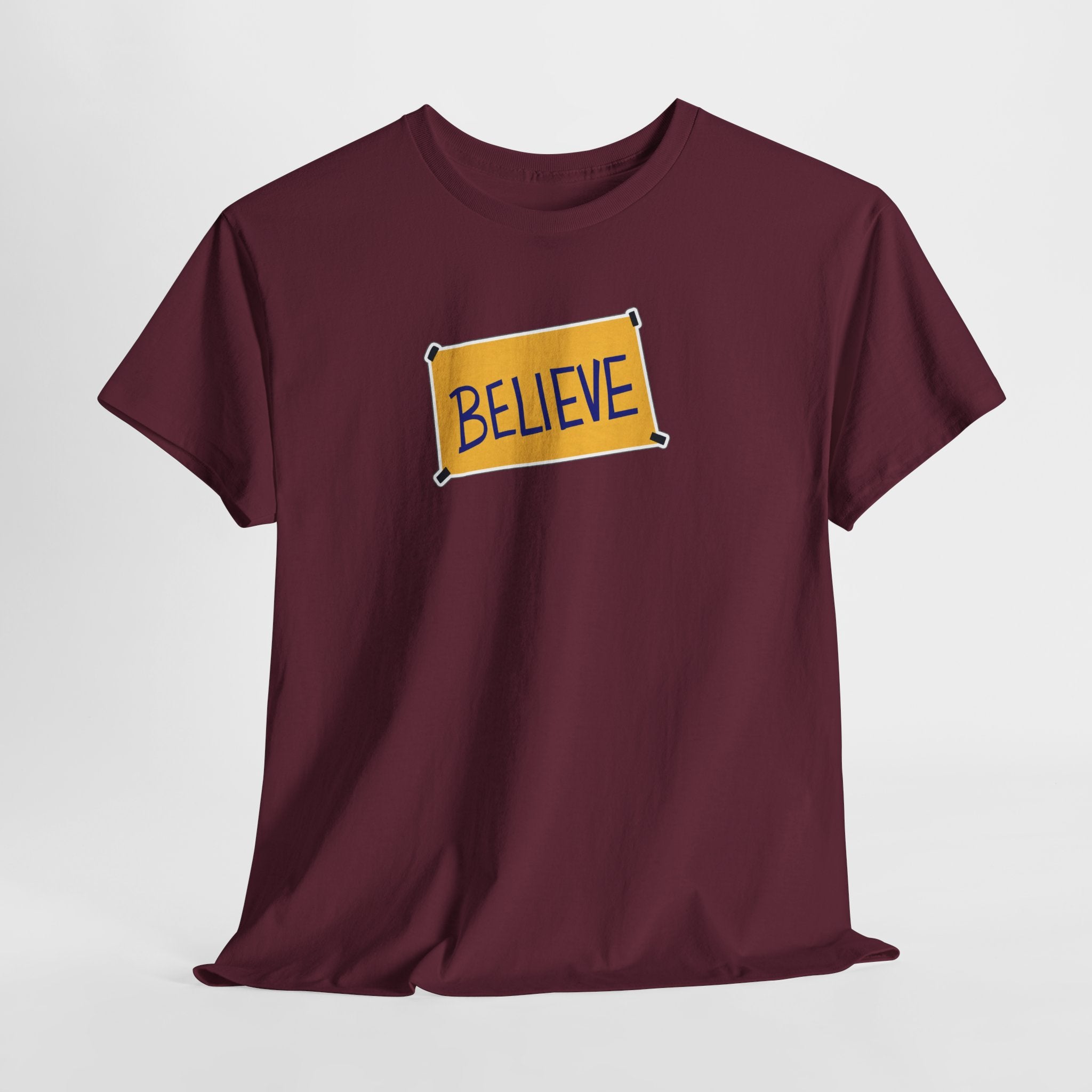 Ted Lasso Inspired Believe Graphic Tee — Inspirational Yellow Patch T-Shirt