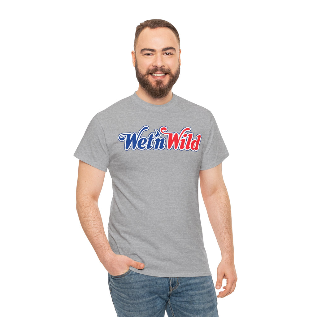 Wet 'n Wild Retro Script T-Shirt — Red & Blue Patriotic Graphic Tee