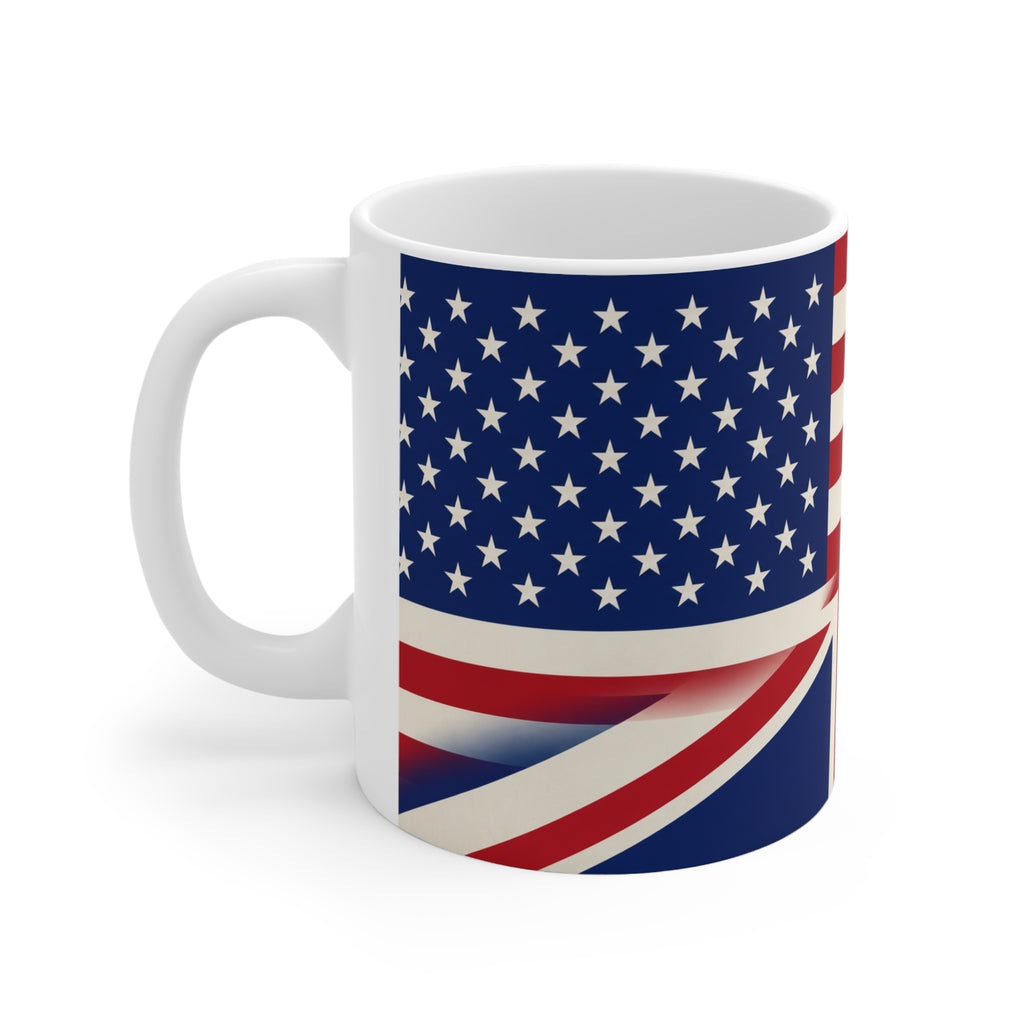 USA / UK British Flag Ceramic Coffee Mug — USA & UK Union Double-Sided 11oz/15oz