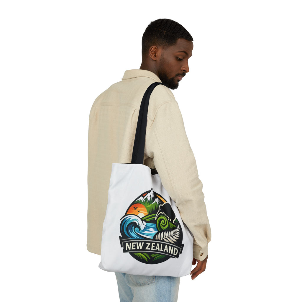 New Zealand Scenic Tote Bag — Kiwi, Mountains & Waves Canvas Tote