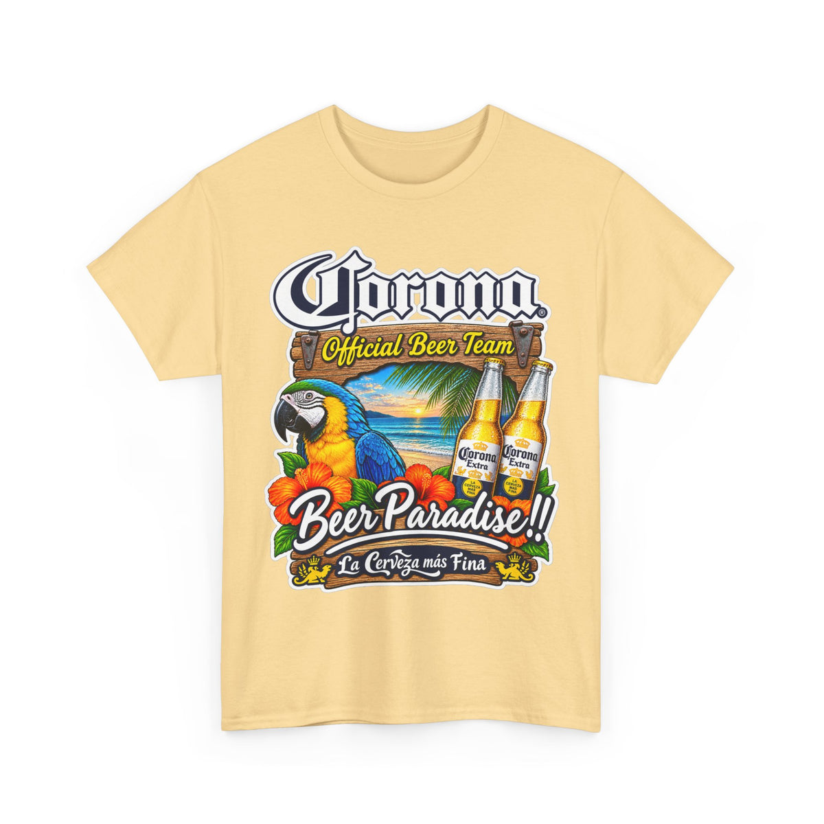 Corona Beer Paradise Tee — Tropical Parrot Beach Beer T‑Shirt