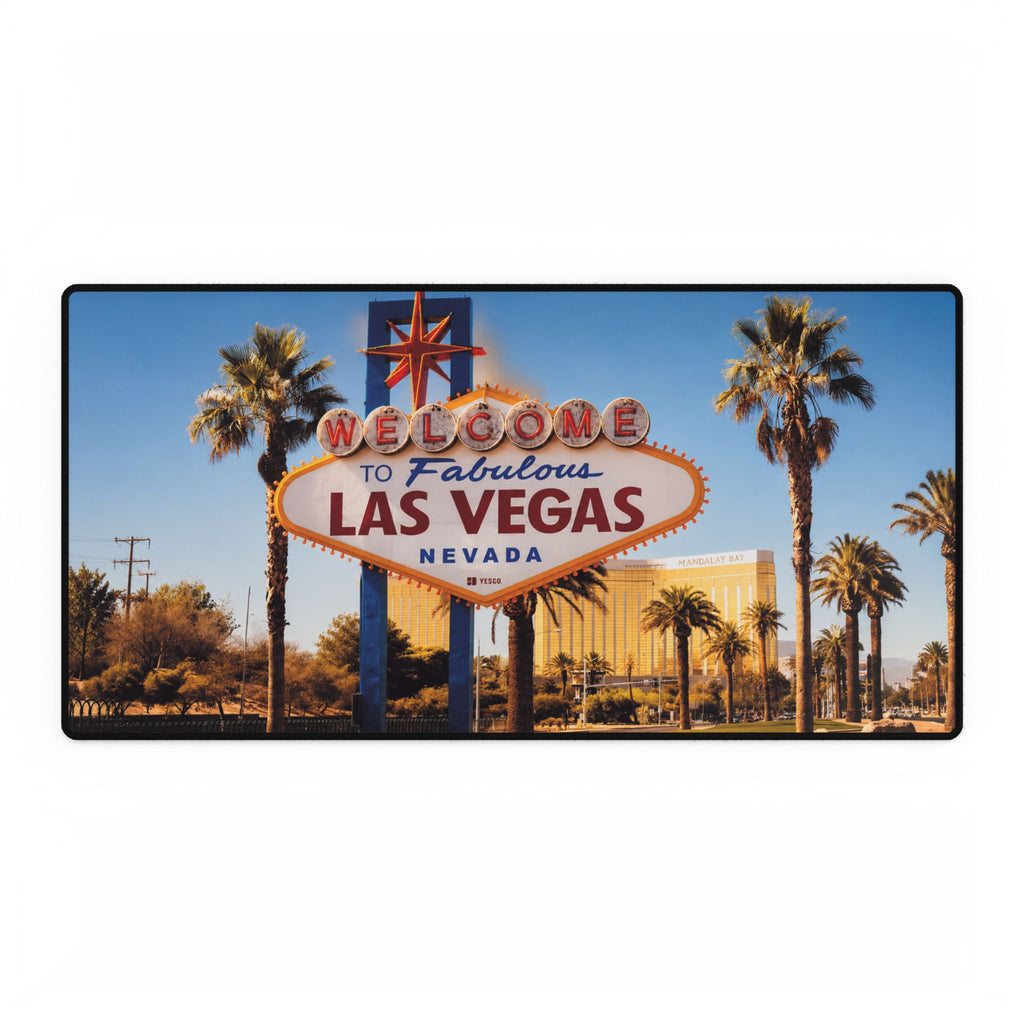 Las Vegas Welcome Sign Desk Mat — Retro Palm Trees Gaming Mousepad
