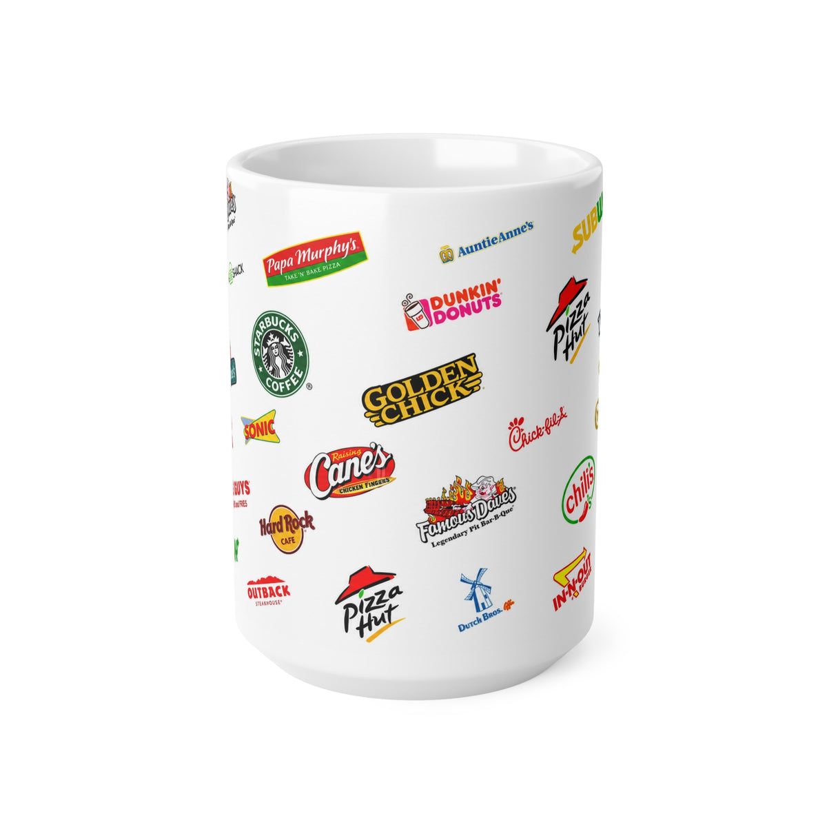 American Food Chains Collage Mug — Ceramic Coffee Cup (11oz & 15oz)
