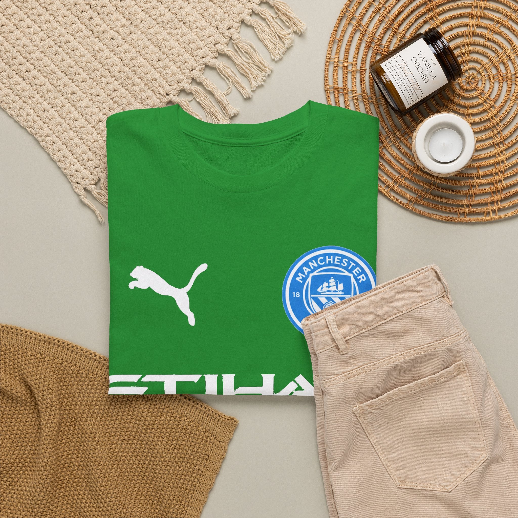 Man City Inspired Etihad Airways Logo Tee - Black Puma Style Football Shirt