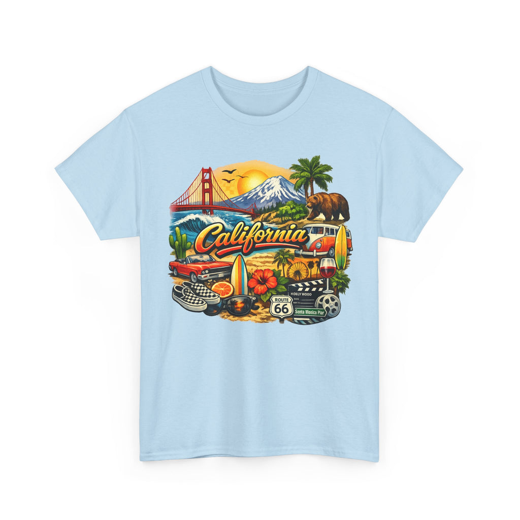 California Vintage Travel T-Shirt — Golden Gate, Palm Trees & Route 66 Tee
