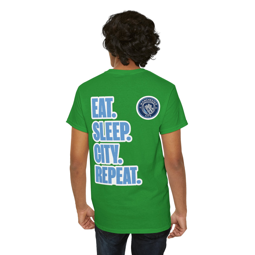 Manchester City T-Shirt – 'Eat. Sleep. City. Repeat.' Football Fan Tee